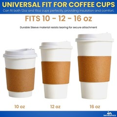 Coffee Cup Sleeves, Corrugated Coffee Sleeves for 10 oz, 12 oz & 16 oz Cups,