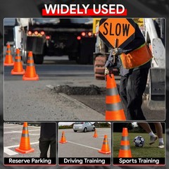 2 Pack 18 Inch Foldable Collapsible Traffic Safety Cones with Heavy-Duty Base