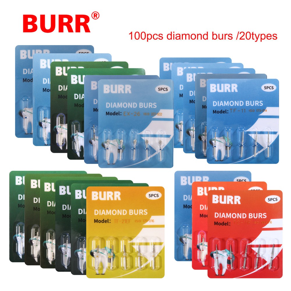 100pcs Dental Diamond Burs for High Speed Handpiece Medium Friction Grip FG1.6mm