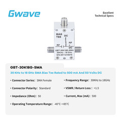 30 KHz to 18 GHz SMA Bias Tee Rated to 500 mA And 50 Volts DC