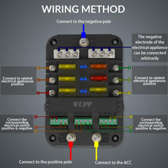 12V Fuse Block with Relay, Automotive 6 Circuits Fuse Box with Acc Interface, Un