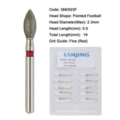 Dental Diamond Burs 368/023F Egg Football Friction Grip Fine Grit Red High Speed