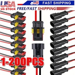2Pin Way Car Waterproof Male Female Electrical Connector Plug Wire Kit Set Lot
