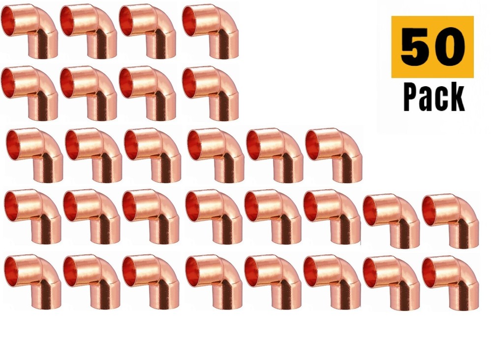 (50-Pcs) EZ-Fluid 1/2″ Copper 90 Elbow C X C Solder Plumbing Fittings Lead Free