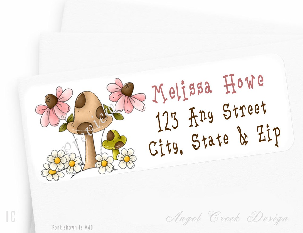 Country Prim Mushroom and Daisies Address Labels Country Return Address Labels