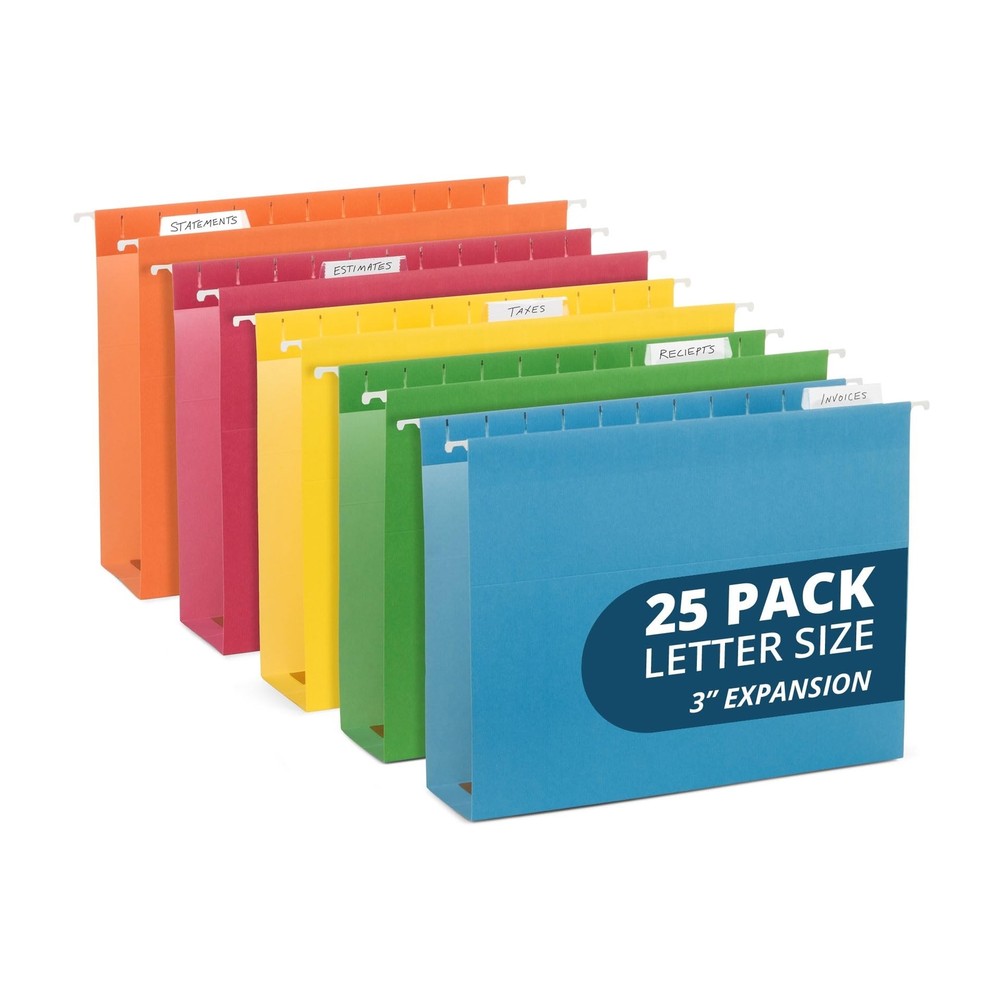 25 Blue Summit Supplies Hanging File Folders Letter Size with 3″ Expansion, A…