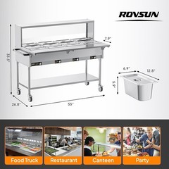 ROVSUN 96QT Electric Commercial Food Warmer 2000W, 12-Pan Steam Table 8QT/Pan