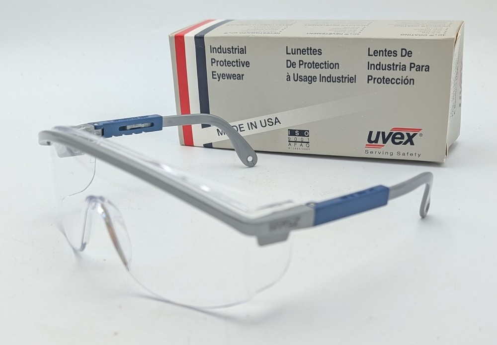 New NOS UVEX Astrospec 3000 Clear Lens Safety Glasses Made In USA Blue Silver