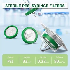 50Pack Syringe Filters Sterile PES w/ Glass Fiber Pre-Filters Hydrophilic Filter