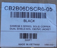 Perfect Vision CB2B06DSCR0 RG6 Coper Dual-Shield Twin Dual COAXIAL Cable 500ft