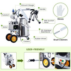 Milking Machine, 6.6 Gallon/25L Stainless Steel Milk Bucket Portable Electric