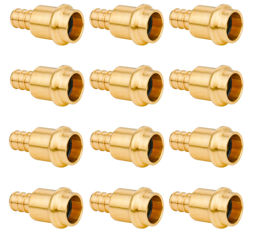 12 Pack 1/2″ Press Propress X 1/2″ PEX Adapter Crimp Fittings Brass Coupling Con