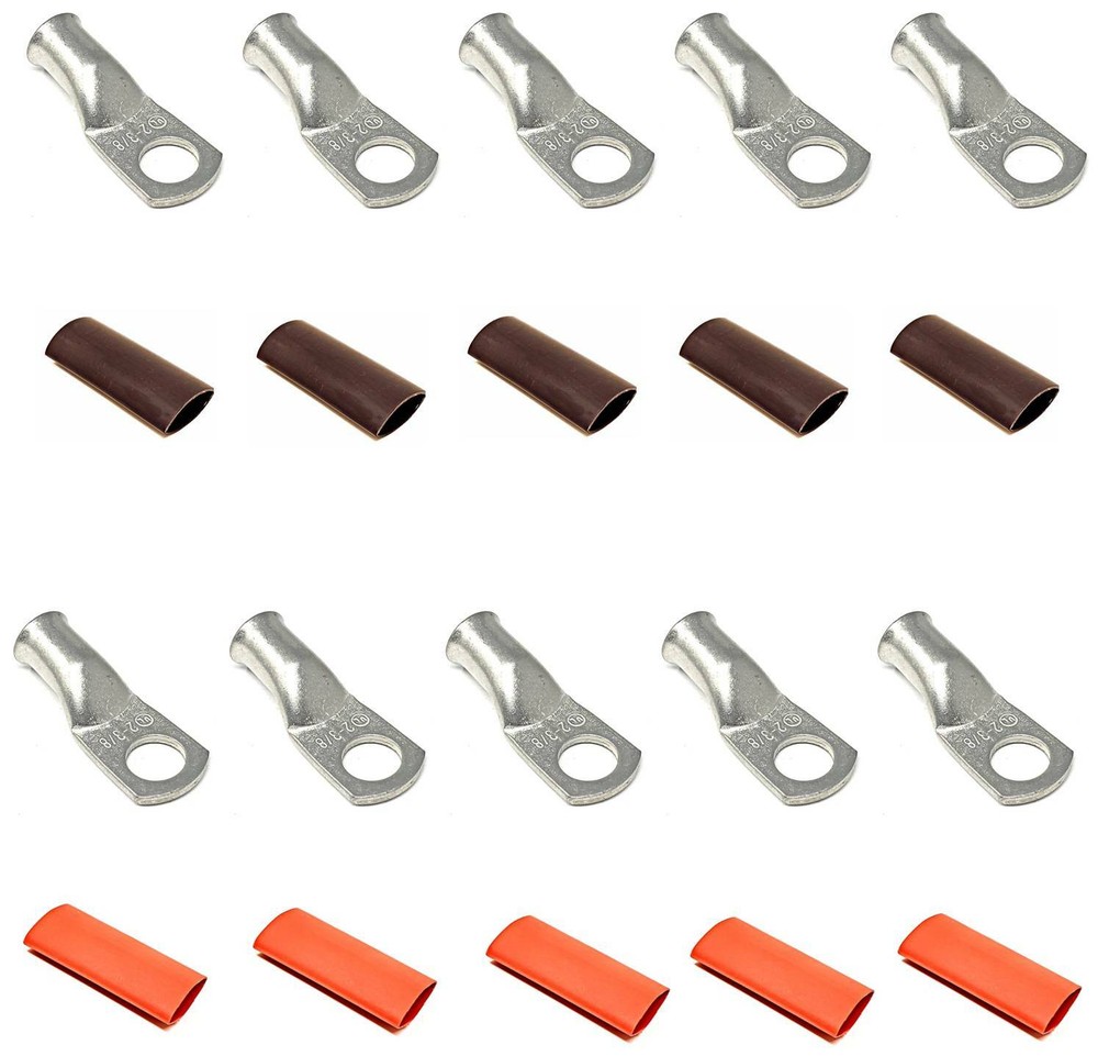 Tinned Copper Cable Lug End Terminal Ring Connectors + Adhesive Shrink Tubing