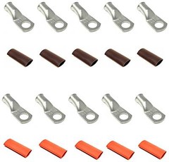 Tinned Copper Cable Lug End Terminal Ring Connectors + Adhesive Shrink Tubing