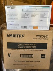Ambitex Clear Vinyl Gloves, Size Medium, ( 10 boxes / 1 Case/ 1000 Gloves)