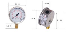 Pressure Gauge,Liquid Filled,2″ Dia,0-160 PSI,1/4 NPT Lower Mount