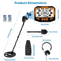 Metal Detector with 10″ DD Waterproof Search Coil and Carry Bag Headphone Shovel