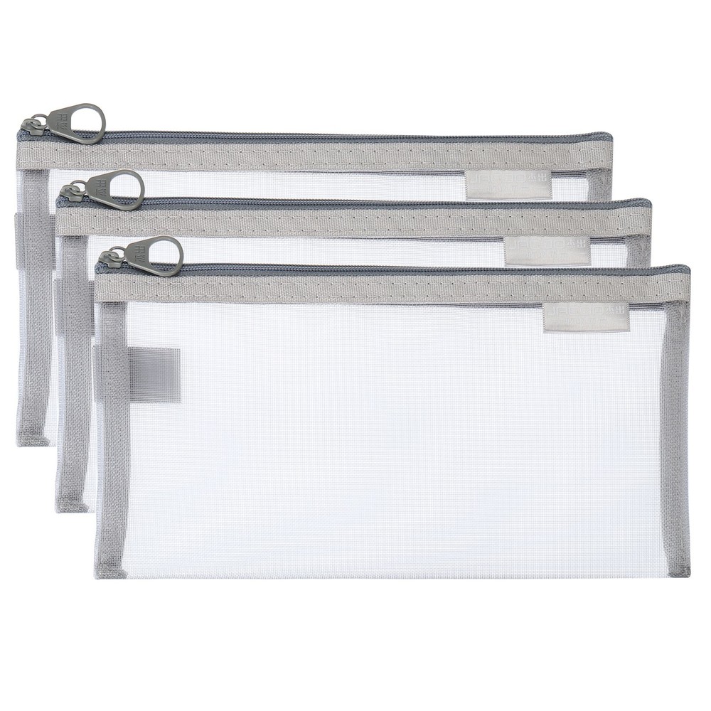 3pcs Mesh Cosmetic Bags, A6 case Nylon Makeup Zipper Mesh Bag, Gray
