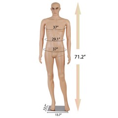 72″ Adjustable Male Mannequin Full Body Dress Form Life-Size for Clothing Shop