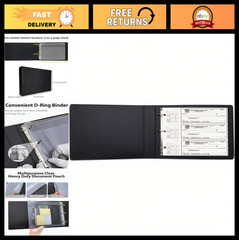 Compact 3-Ring Check Binder for Deskbook Checks, Vegan Leather Cover, 9″x11.25