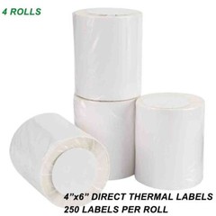 4 Rolls Direct Thermal Labels 250/Roll 4×6 For Eltron Zebra 2844 ZP450 TLP 2824