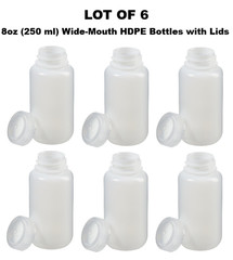 LOT OF 6 – Nalgene Packaging Bottles, 250ml 8oz, Wide Mouth, HDPE Leak Proof
