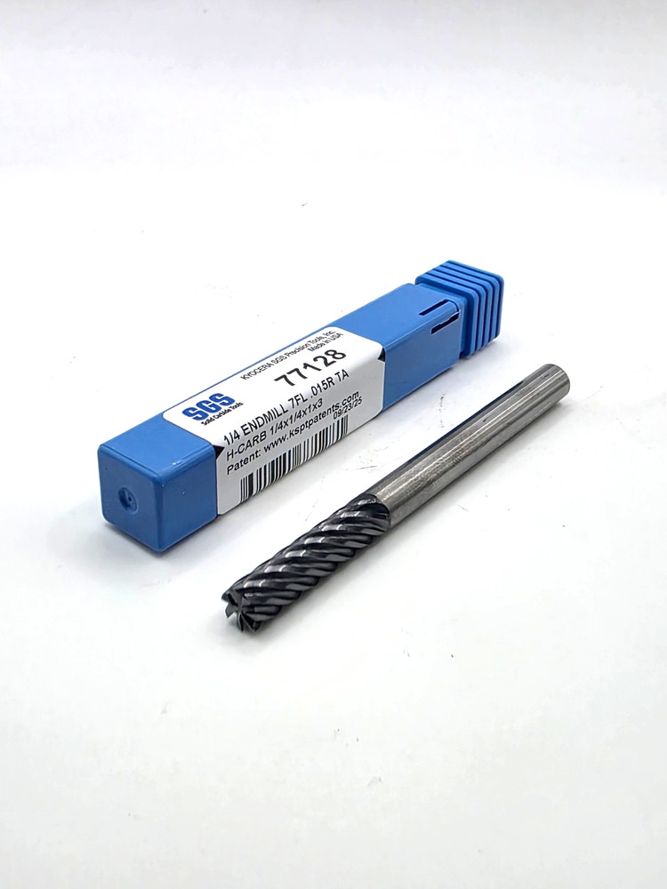 SGS Endmill 1/4″ Diameter 1″ LOC .015CR 7 Flute Solid Carbide 77128