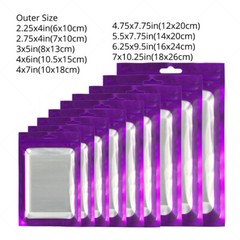 Multi-Size Matte Purple Mylar Flat Zip Seal Pouch Bag For Storage w/ Window P10