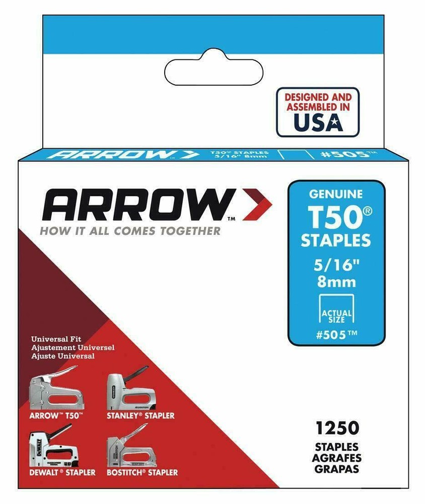 ARROW T50 GENUINE STAPLES 5/16-INCH 1250 PACK #505 BRAND NEW MADE IN USA