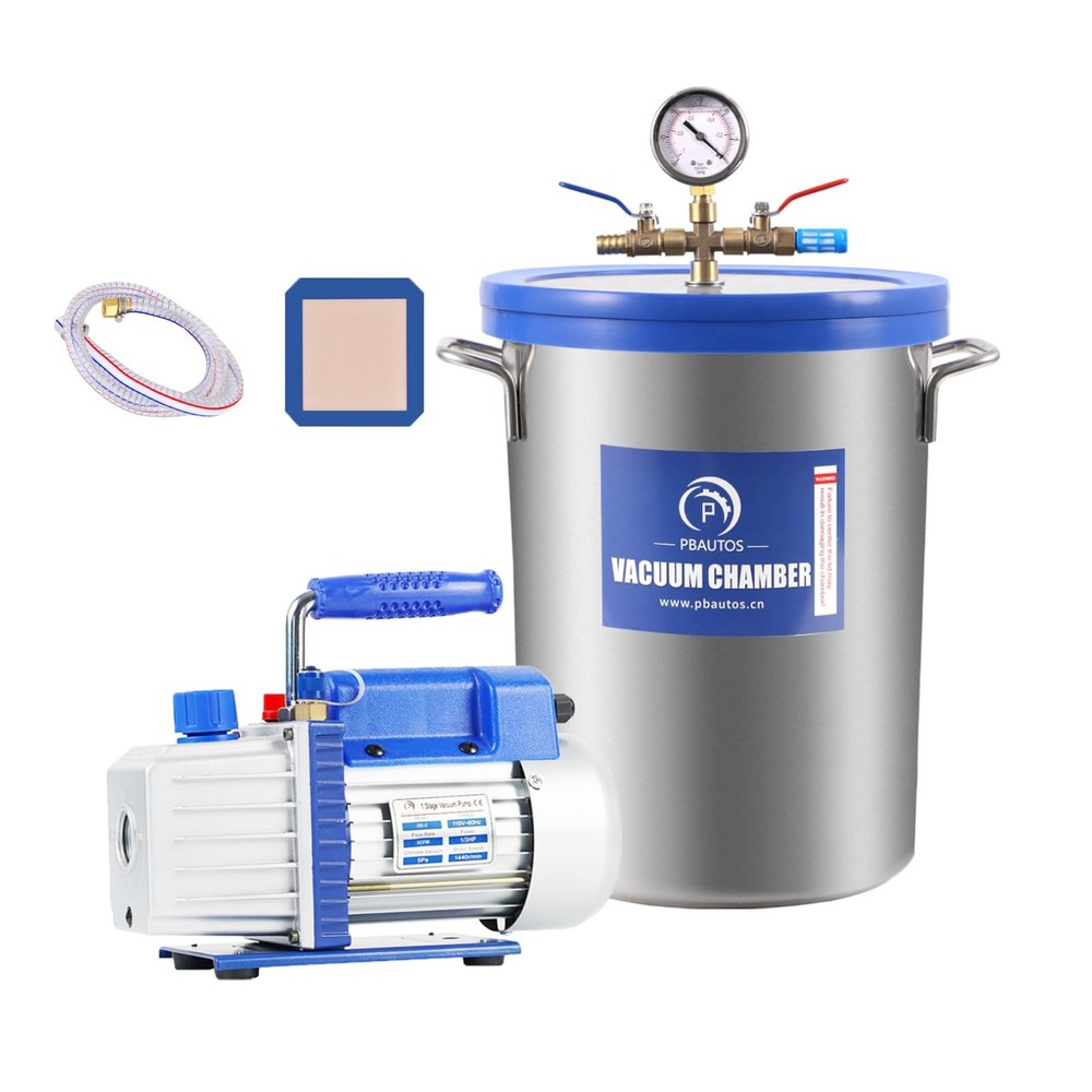 P PBAUTOS 9 Gallon Tempered Glass Vacuum Chamber with Two Rubber Seals, 33L…