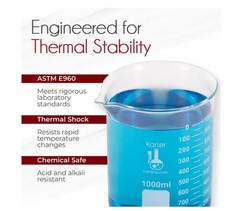 Karter Scientific Low Form Glass Beaker 6 Piece Set 10, 50, 100, 250, 500, 1000