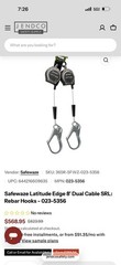 SafeWaze Latitude Edge 8′ Dual Cable SRL w/ Rebar Hooks 023-5356