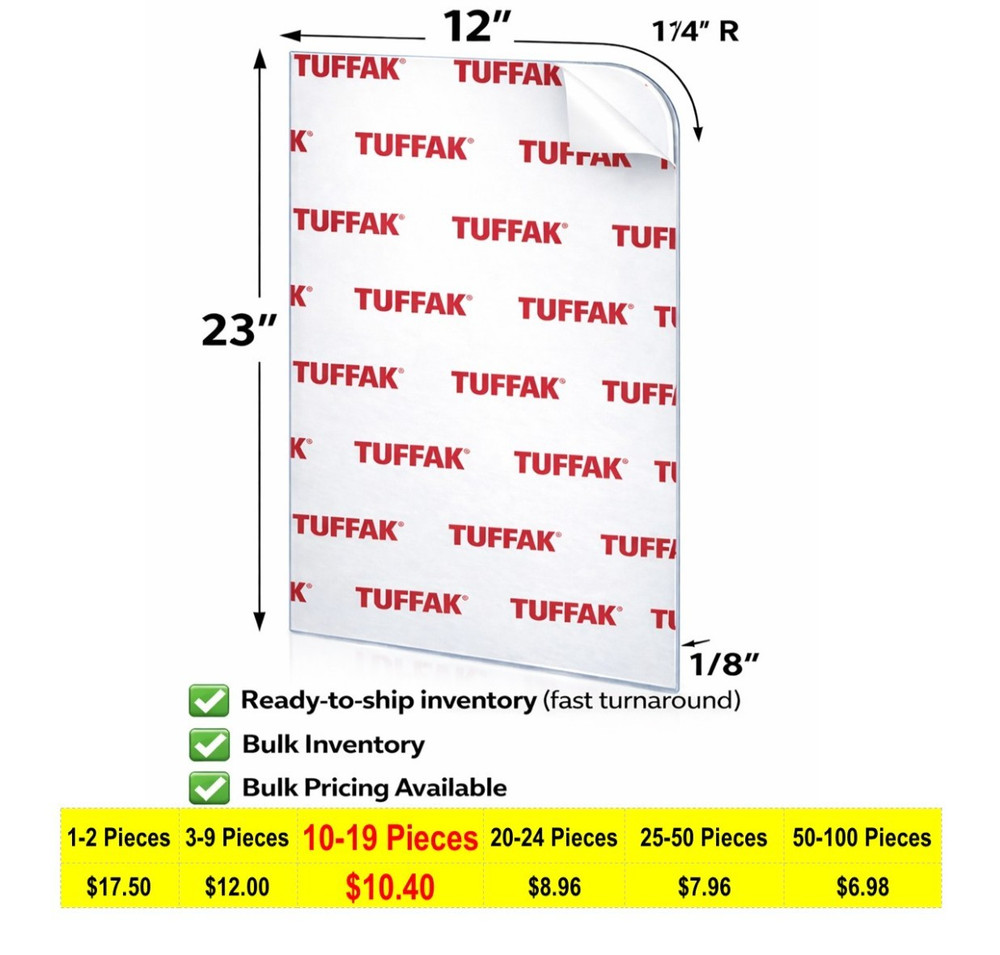 TUFFAK Polycarbonate Sheet 1/8in 12″ x 23″ Peel-off Film New FREE SHIPPING