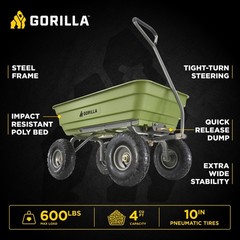 Gorilla Carts Poly Garden Dump Cart Camping Wagon, 600 Pound Capacity, Green