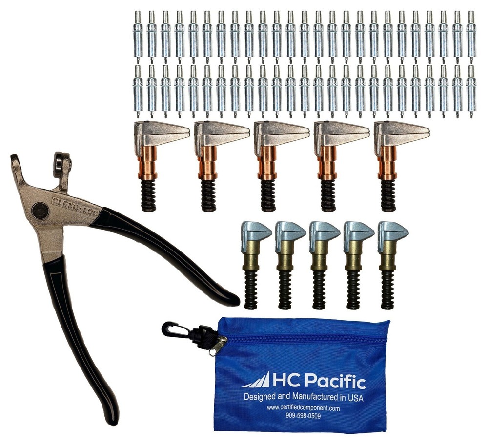 50 each C3/32 Cleco Fasteners (Made in USA) w/ Clamps, Pliers, and Pouch