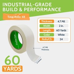 48 Rolls Masking Painters Tape, 2″ x 60 Yards, 4.7 Mil for General Use