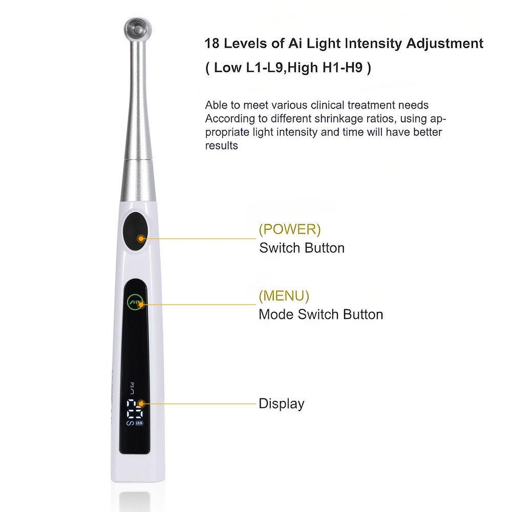 Dental Cordless LED Curing Light Lamp 1 Second Cure 800-2400mw/cm²