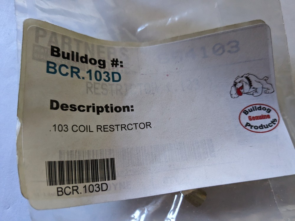 BULLDOG/PARTNERS CHOICE/NORTEK 664103 Nordyne .103 Restrictor