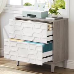 Cindy 2-Drawer White Gray Wood 31.5 In. W Lateral File Cabinet A4/Letter/Legal S