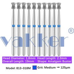 Vakker 10pc Dental Diamond Burs Inverted Cone & Amalgam Buster Handpiece Bur