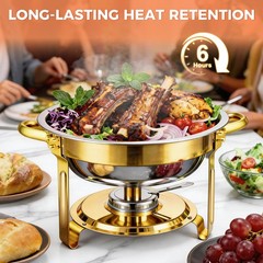 4 PCS 9Qt Round Chafing Dish Buffet Set 316 Stainless Steel Gold W/Glass Lids