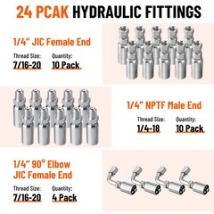 100FT 1/4″ Hydraulic Hose & 24 Fittings (JIC Female & NPTF Male & JIC Female 90°