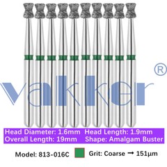 Vakker 10pc Dental Diamond Burs Inverted Cone & Amalgam Buster Handpiece Bur