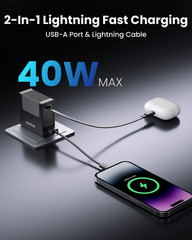 Portable Charger Block, Retractable Wall Charger, 40W PD Fast Charging Block wit