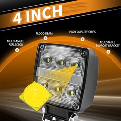 2PCS Square LED Work Light Pods 4 Inch Flood Light Truck Offroad Tractor 12V 24V