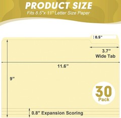 Manila Folders, 30 Pack 1/3 Cut Tab File Folders, Manila Folders