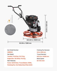 VEVOR Power Trowel 24″ Gas Concrete Finisher w/ Float Pan 5.5HP Kohler Engine