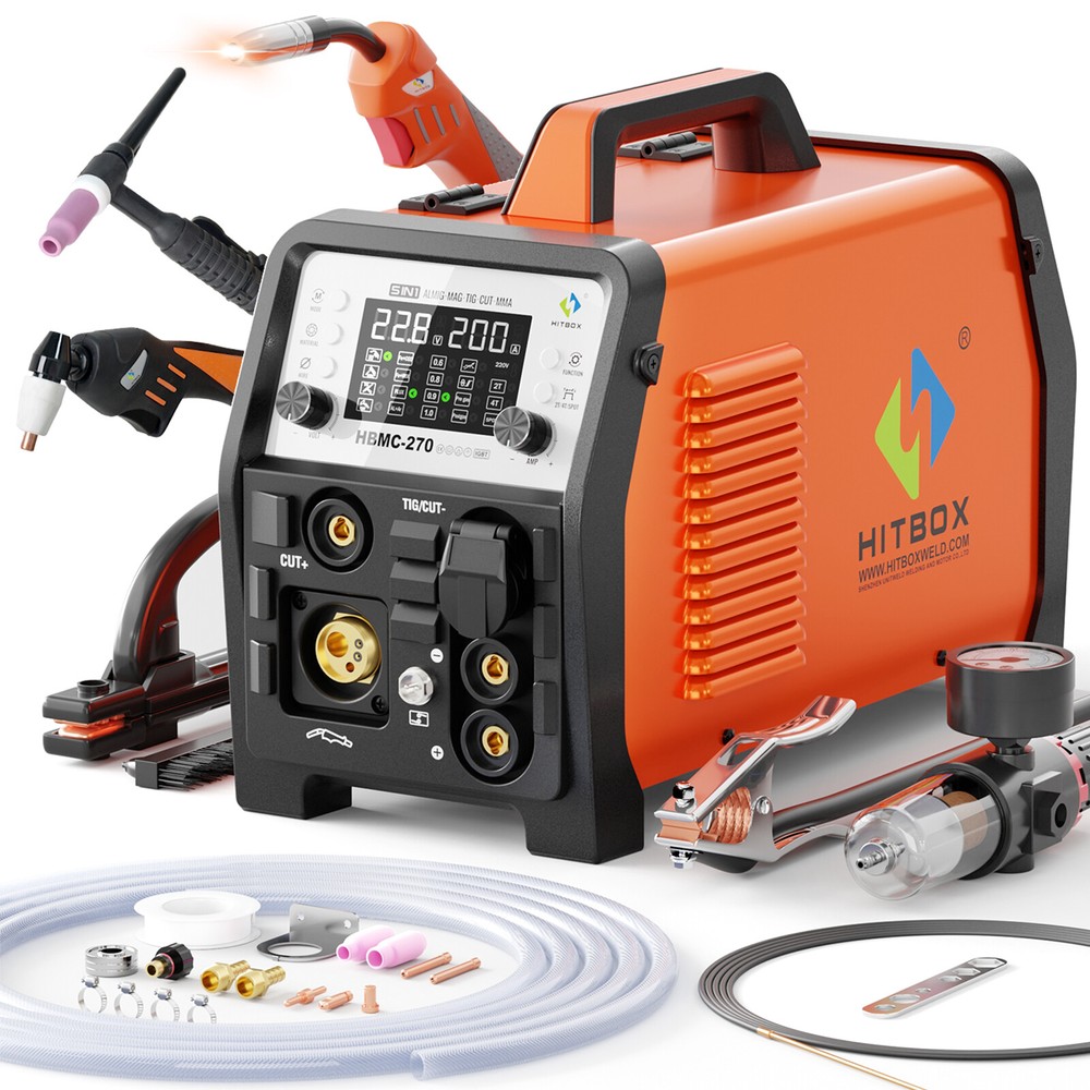 6in1 Plasma Cutter 200A Spot Gas Gasless-MIG MMA HF-TIG Welding Machine for ALU