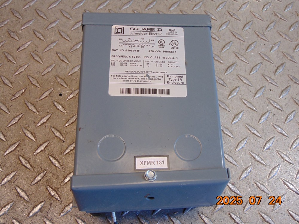 SQUARE D 750SV43F .750 kVA 1-PHASE TRANSFORMER PRI: 120/240V SEC: 12/24V