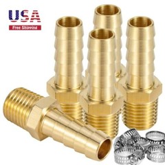 Brass 3/8″ Barb OD X 1/4″ NPT Male Air Hose Pipe Fitting Connector Adapter 5PCS